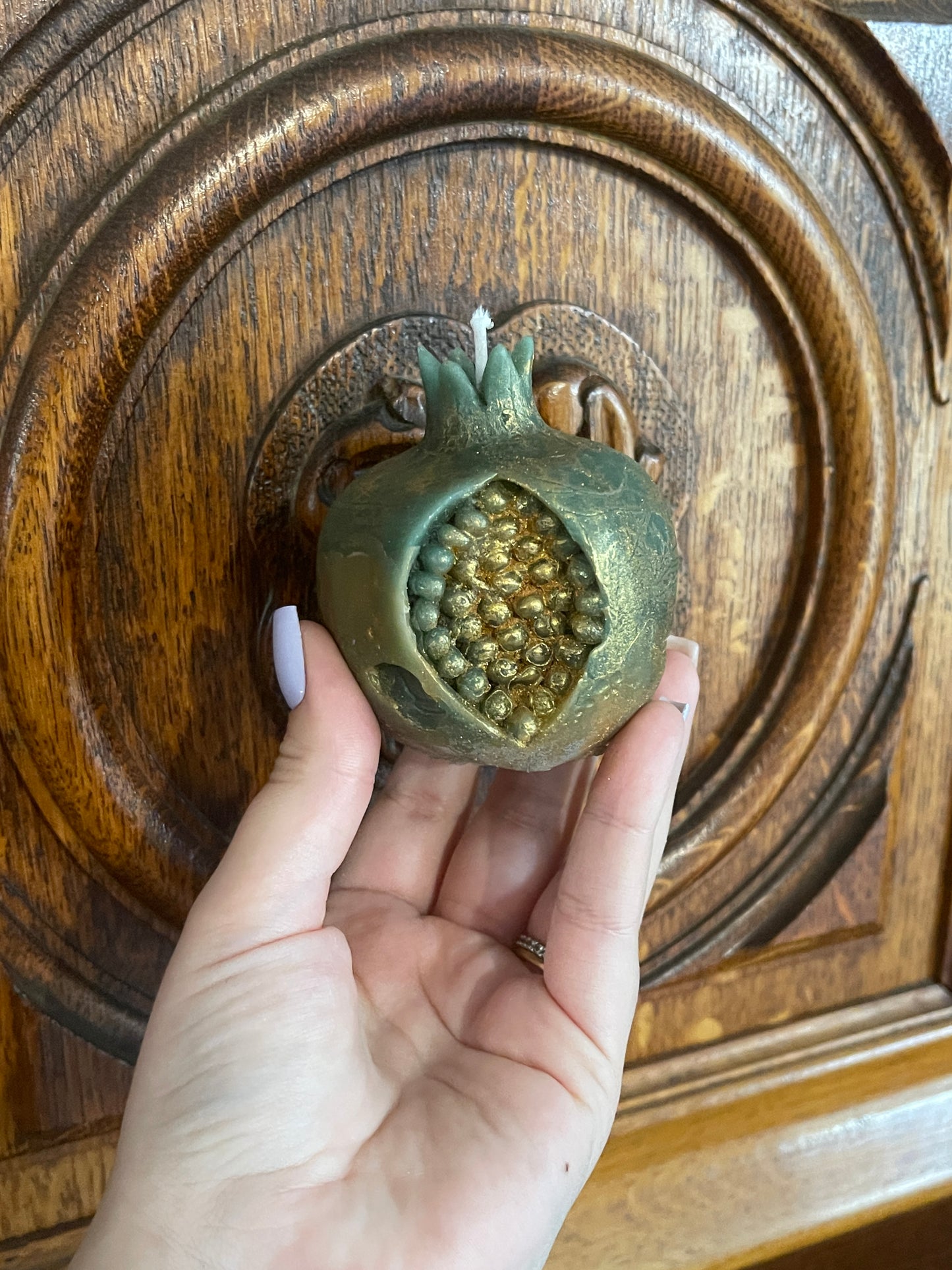 Bougie Grenade verte et or