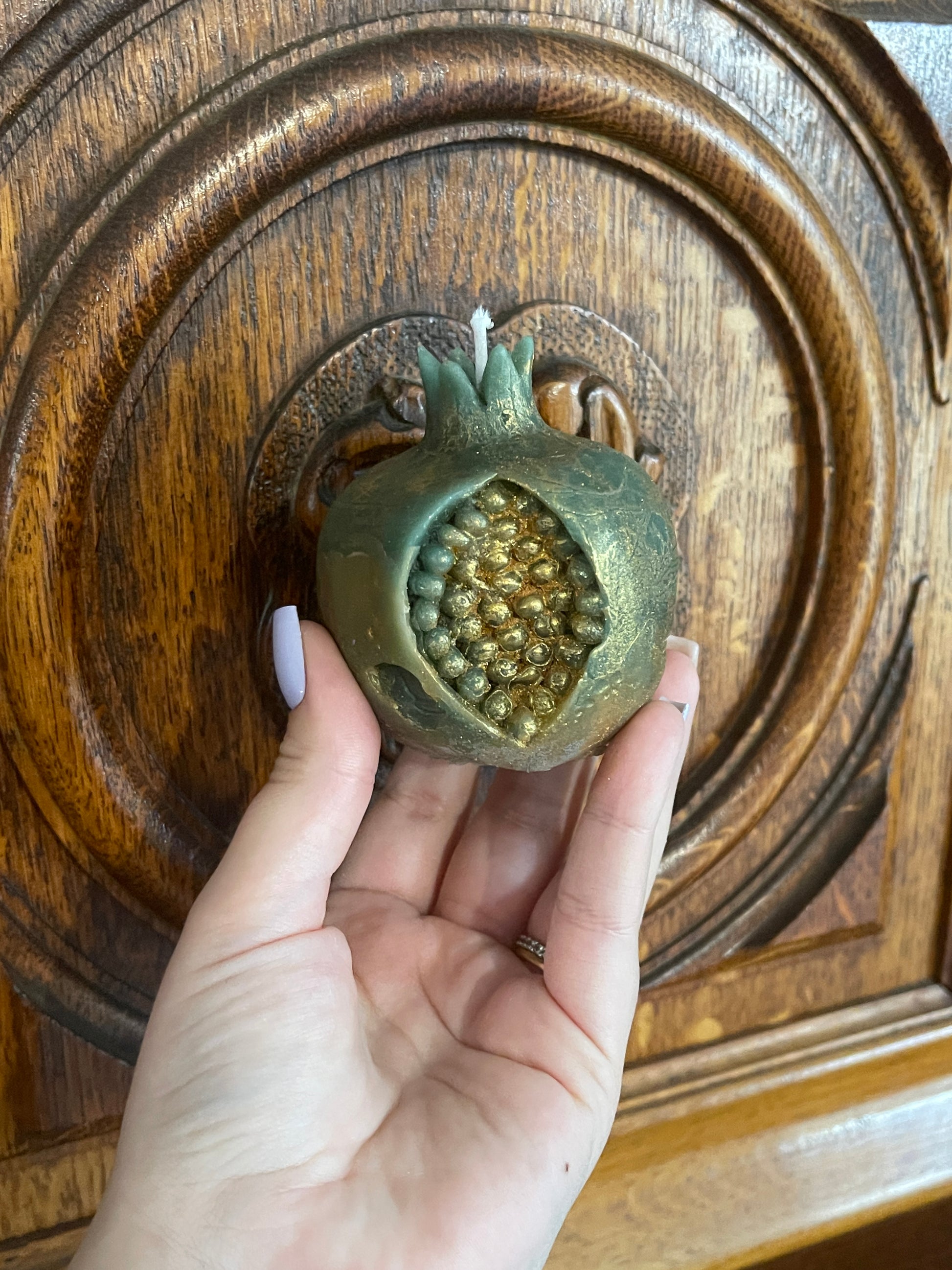 Bougie Grenade verte et or